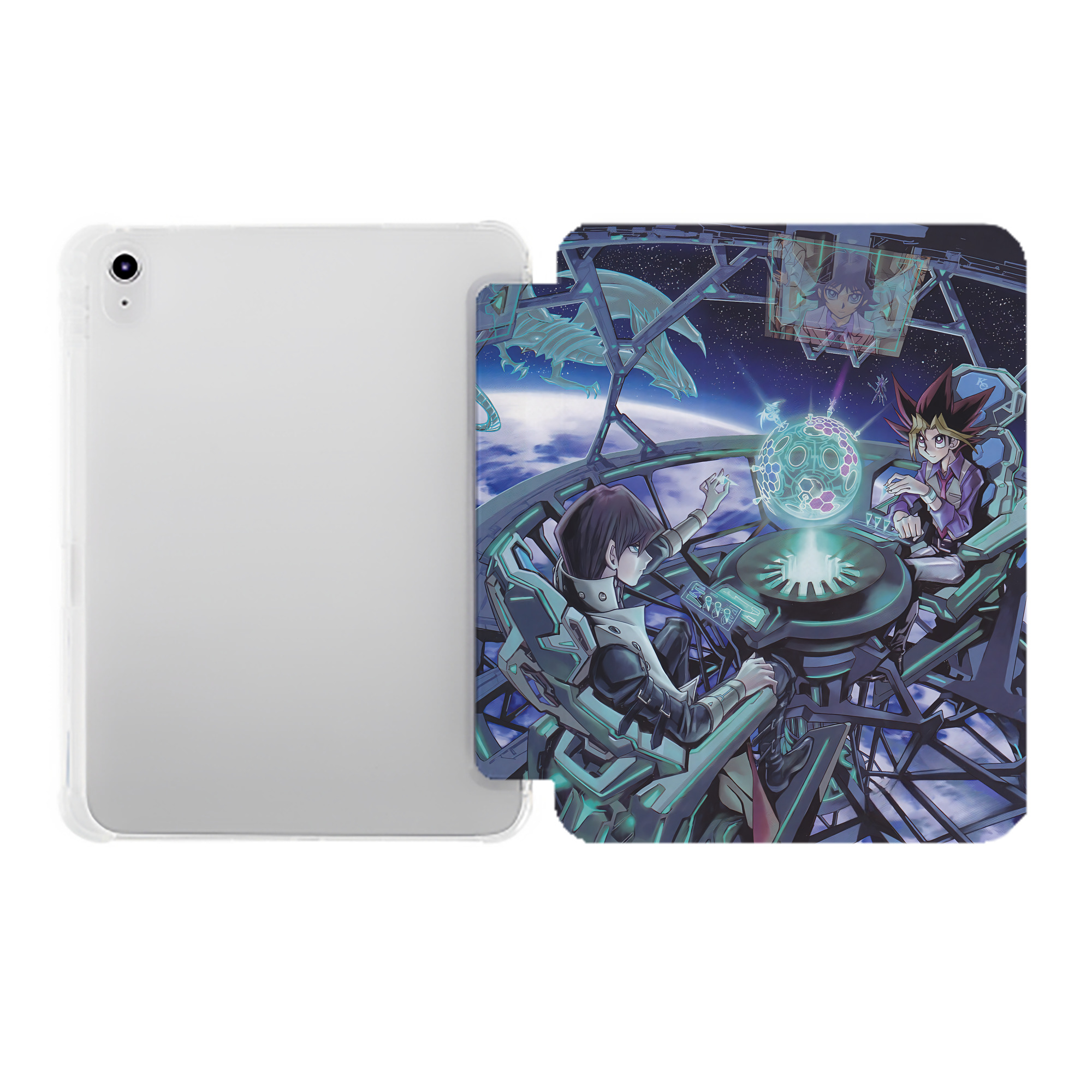 （画像用） 遊☆戯☆王 Yu-Gi-Oh! IPad ケース ペン収納付き 三つ折りスタンド PUレザー×シリコン 対応機種9.5/10.5/10.9インチ